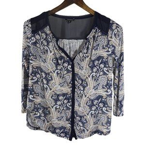 LUCKY BRAND Blue & White Boho Paisley Print Top XS